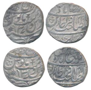 Qita Bareli Mint, Silver Rupee (2), in the name of Shah Alam II, a Stephen’s cross, with m