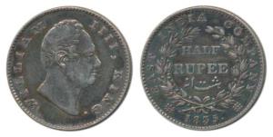 William IV, Silver ½ Rupee, 1835, No initials, 20 Berries, (KM 449.1). Very Fine+, Rare.