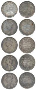 Victoria Queen, Silver Rupee, 1862, B / II / 0 / 0, B / II / 1 / 0 (2), B / II / 2 / 0 and