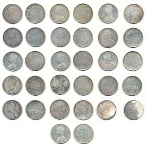 Victoria Queen and Empress, Silver Rupee (16), different dot and date varieties 1862, B / 