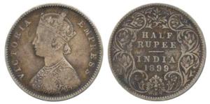 Victoria Empress, Silver ½ Rupee, 1899, Bombay Mint, A / I / ’B’ incuse. Very Fine.
