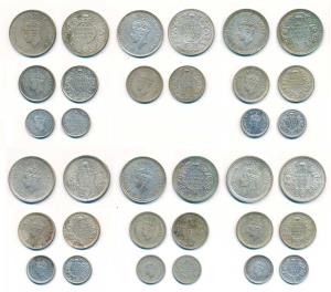 George VI, set of 3 (6), Half Silver Rupee, ½ and 1/4, 1940, 1941 (without ¼ Rupee), 1942,
