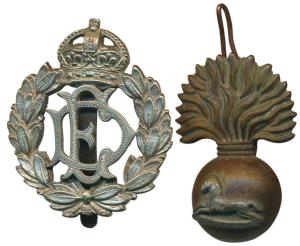 2 British Cap Badge, the first West Yorkshire regiment Cap Badge; the second with initials