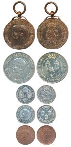 Dhrangadhra, Mayurdhvaja Sinha, Silver (3) and Copper (2), Coronation of the ruler. Bust o