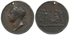 Coronation of George IV, Copper Medal, bust of the ruler to left on obv., an angel holding