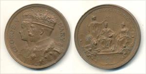 Coronation Medal, Copper, George V, 1911, conjoined busts of George V and Queen Mary on ob