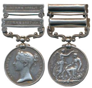 Indian General Service Medal, Silver, Queen Victoria, two bars, Burma 1885-87 and Burma 18