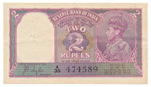 George VI, Rupees 2, 1943, signed J. B. Taylor (J&R 2.1). About Extremely Fine.