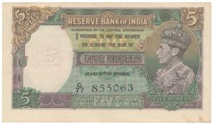 George VI, Rupees 5, 1st issue, 1944, signed C. D. Deshmukh (J&R 3.2). Very Fine+.