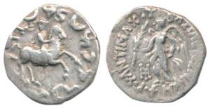 Indo-Greeks, Antimachos II Nikephoros (c. 174-165 BC), Silver Drachm, 2.36g, Bilingual ser