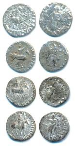 Indo-Scythian, Azes, Silver Drachm (4), king holding spear mounted on a horse to right on 