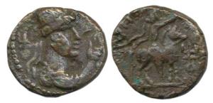 Kushanas, Soter Megas alias Wima Takto, Copper Drachm, 8.12g, bust of the Kushan ruler to 