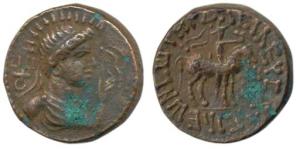 Kushanas, Soter Megas alias Wima Takto, Copper Drachm, 8.12g, bust of the Kushan ruler to 