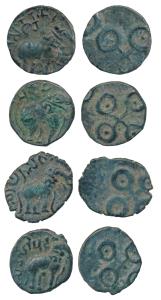 Satavahanas, Tarhala hoard type, Potin Unit (4), four different rulers, Siri Satakarni, Si