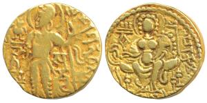 Guptas, Samudragupta (335-380 AD), Gold Dinar, 7.63g, Standard type, obv. king nimbate, st