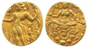 Guptas, Chandragupta II (380-413 AD), Gold Dinar, 8.19g, Archer type, obv. king nimbate, s