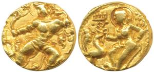 Guptas, Kumaragupta I (414-455 AD), Gold Dinar, 8.04g, Tiger Slayer type, obv. king slayin