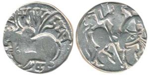 Hindu Shahis of Kabul and Ohinda, Sri Spalapati, Silver Drachma, obv. recumbent bull facin