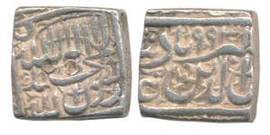 Akbar, Silver Square Rupee, Ahmedabad Mint (off flan), Kalima on obv., AH 993. Very Fine+,