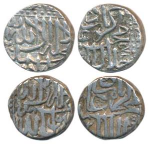 Akbar, Silver Mahmudi, 5.57g, Gujarat standard, Baglana issue, AH 989. Very Fine. (2)