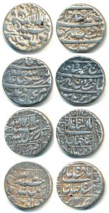 Shah Jahan, Silver Rupee (4), Akbarnagar, Burhanpur, Lahore and Multan Mints. Very Fine. (
