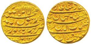 Shah Jahan, Gold Mohur, 10.80g, Burhanpur Mint, AH 1038/2, legend in four lines on either 