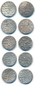 Shah Jahan, Silver Rupee (5), Surat Mint, AH 1043, 1047, 1056/19, 1059/22 & 1069/32 (KM 23