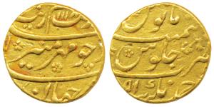 Aurangzeb (AH 1068-1118, 1658-1707 AD), Gold Mohur, 11g, Ahmednagar Mint, AH 1118/51 (KM 3