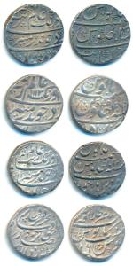 Aurangzeb, Silver Rupee (3), Burhanpur Mint, RY 27; Itawa Mint, AH 1113/46; Khambayat Mint