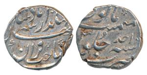 Jahandar Shah, Silver ½ Rupee, 5.77g, Surat Mint (mint name off flan), RY Ahd, sahib-e-qir