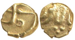 Shah Alam II (AH 1174-1221, 1759-1806AD), Gold Fanam, Balapur Mint. Very Fine+, Rare.