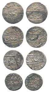 Silver Rupee (4), Muhammad Shah, Gwalior Mint (3); Shah Alam II, Shahjahanabad Mint, RY 14