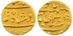 Gold ½ Mohur, 5.48g, Murshidabad Mint, in the name of Muhammad Shah, mint name off-flan bu