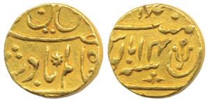 Muhammadabad Banaras, Gold Mohur, 10.87g, in the name of Shah Alam II, RY 14, stylized tri