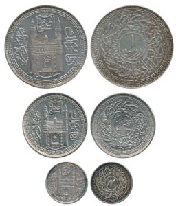 Mir Usman Ali Khan II (AH 1329-1367, 1911-1948 AD), set of 3, Silver Rupee, ½ and 1/8, ful
