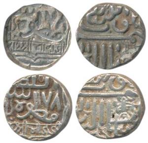 Bhojraji (VS 1688-1702, 1632-1645 AD), Silver Kori (2), frozen date 78 (R.Shah 44.1). Very