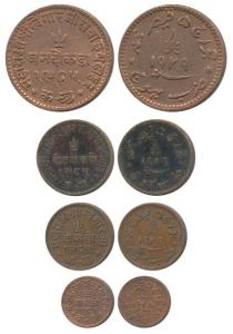 Khengarji III (VS 1932-1998, 1875-1942 AD), Copper 3 Dokda, 1 ½ Dokda, Dokda and Trambiyo,