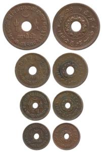 Vijayarajji, Copper Adhio, Payalo, Dhabu and Dhinglo, all dated VS 2000. Extremely Fine, S