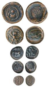 Rama Varma III, Copper Cash, obv. full bodied figure holding a butter pot in each arm, rev