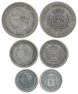 Colonial Coinage, Luiz I (Ludwig), Set of 3, Silver ½ , ¼ & 1/8 Rupee, AD 1881 (KM 309, 31