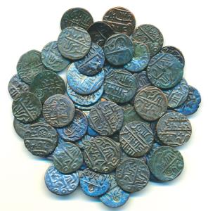 Saugor and Farrukahabad Mints, Copper 1 Pie Sikka, in the name of Shah Alam II, tri-lingua