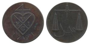 Copper 2 Pice or 8 Reas, 1791, bale mark on obv., scales on rev. Proof, in Mint State, Rar