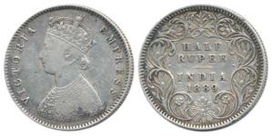 Victoria Empress, Silver ½ Rupee, 1889, Calcutta Mint, A / I / C incuse, (Prid 273). Very 