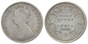 Victoria Empress, Silver ½ Rupee, 1893, Calcutta Mint, A / I / C incuse, (Prid 277). About