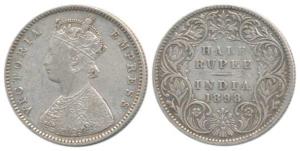 Victoria Empress, Silver ½ Rupee, 1898, Bombay Mint, A / I / B incuse, Inverted ’B’, Unlis