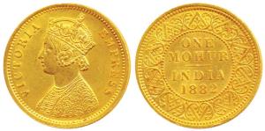 Victoria Empress, Gold Mohur, 1882, V in Jabot (Prid 19). Extremely Fine, Very Rare.