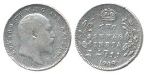 Edward VII, Silver 2 Annas, 1909. Very Fine, Rare.