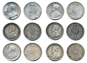 George V, Silver 2 Annas (6), 1912, 1913, 1914, 1915, 1916 and 1917. Fine+ to Extremely Fi
