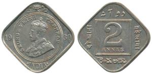 George V, Silver 2 Annas, 1930, Calcutta Mint. Extremely Fine, Scarce.