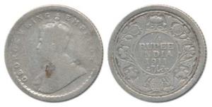 George V, Silver ¼ Rupee, 1911, Calcutta Mint. About Fine.